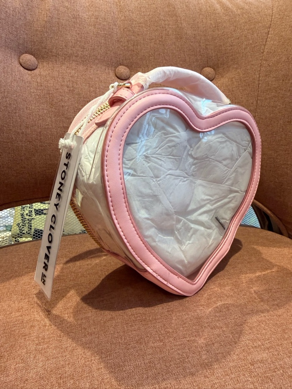 Stoney Clover Lane Pink Heart Clear Crossbody Bag - Picture 4 of 5